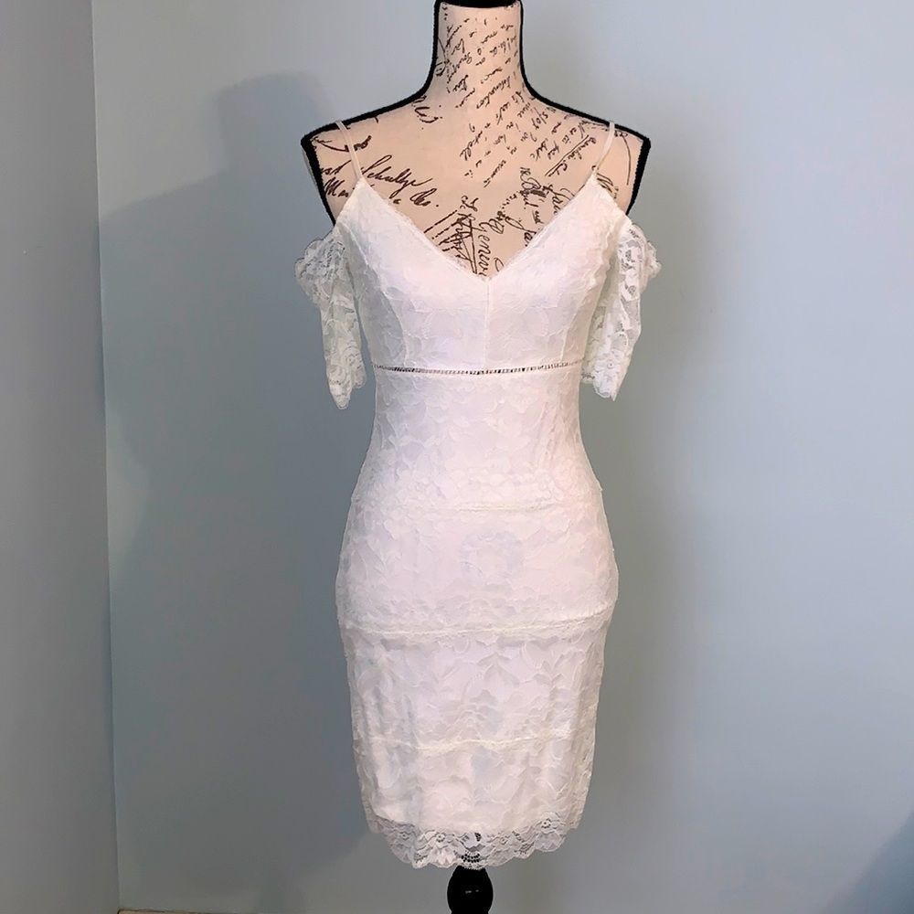 GUESS | White lace off the shoulders mini dress | XS